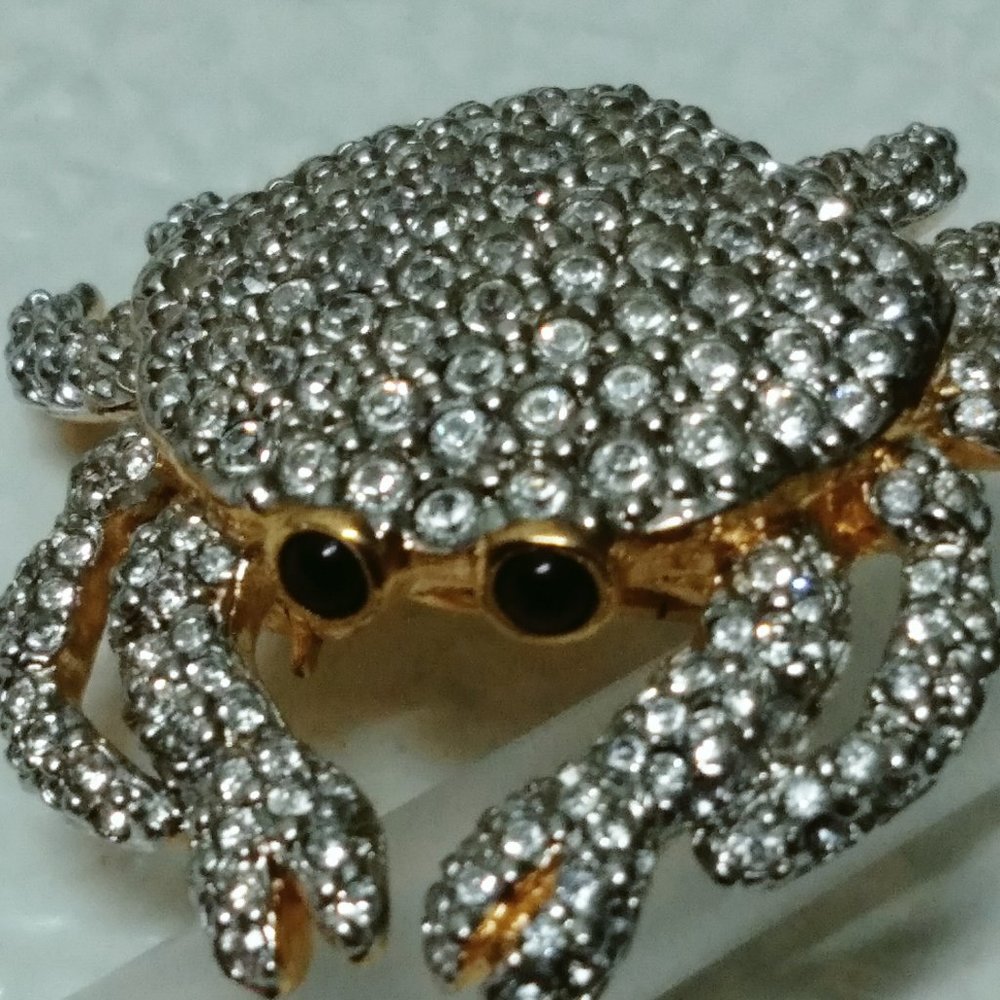 Swarovski Swan signed pave crystal gold plated crab brooch.